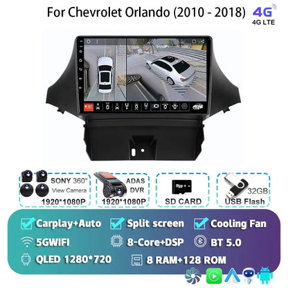 Android 15 Carplay For Chevrolet Orlando 2010 2011- 2018 Car Radio Auto 4G WIFI GPS Navigation Multimedia Video Player Stereo