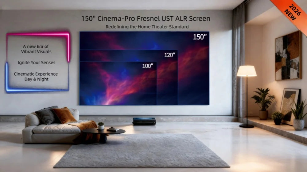 F16UST New Gen Cinema-Pro Fresnel PET ALR Projection Screen for UST Laser Projector Fixed Frame Screen 16:9 8K UHD