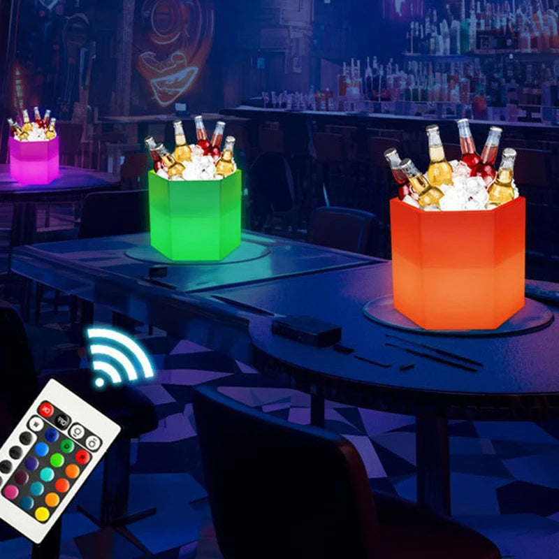 LED Solar Energy Luminous Bar Bucket Ice KTV Remote Control Outdoor Beer Bucket Champagne Waterproof Colorful Buckets Bar Tools