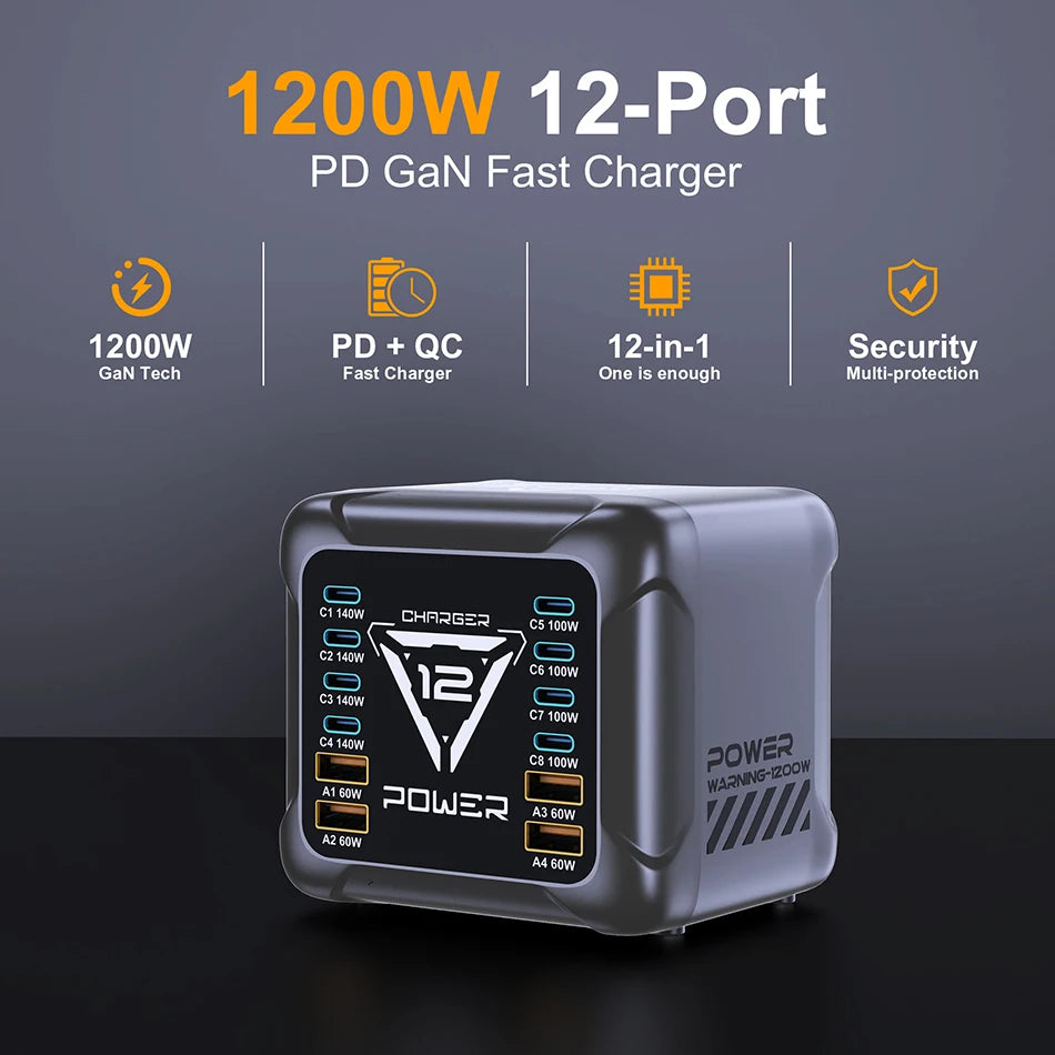 800W GaN Charger USB C Fast Desktop 10-port USB Type C PD3.1 Charger Fast Charging for iPhone 16 15 14 Samsung S24 Xiaomi Laptop