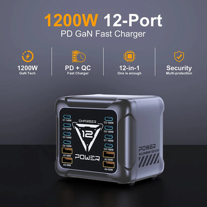 800W GaN Charger USB C Fast Desktop 10-port USB Type C PD3.1 Charger Fast Charging for iPhone 16 15 14 Samsung S24 Xiaomi Laptop