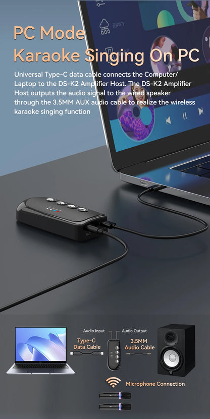 Wireless Car Microphone With Receiver Karaoke Companion 3.5MM AUX Stereo HIFI RGB Colorful Light Multi Sound Effect Mixer System