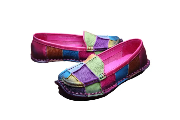 Koznoy 2.5cm Native Flats Shoes Women Natural Cow Genuine Leather Big Size Mixed Color Soft Soled Loafer Ethnic Moccasins Comfy