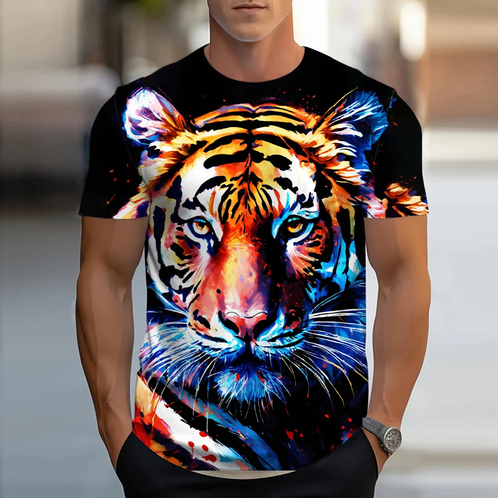 Lion Animal Pattern 3D Print T-Shirts Men Streetwear Hip Hop Short Sleeve T Shirt Oversized Tees Harajuku Y2k Tops Kids Clothing