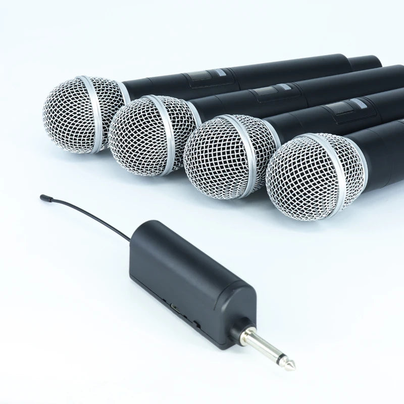 Professional Wireless Microphone 4 Channels Karaoke Handheld  Chargeable Easy Use Outdoor With Suitcase