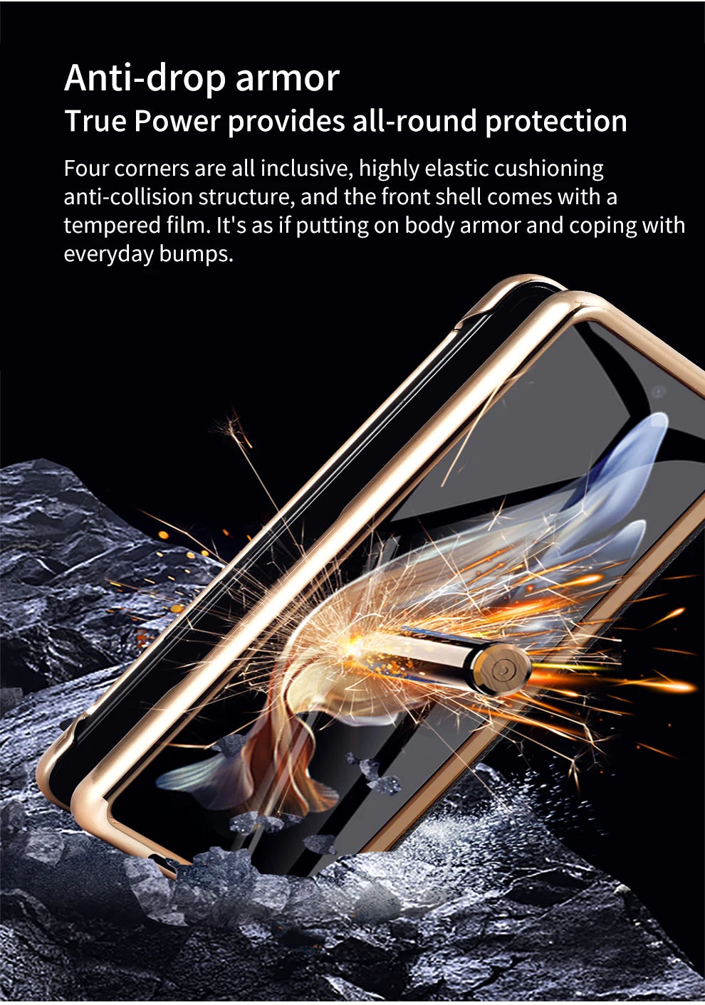 LANGSIDI Leather Case for Samsung Galaxy Z Fold 6 5 4 3 Fold6 Fold5 Gold Plating Magnetic Hinge Stand Cover with Mirror Film
