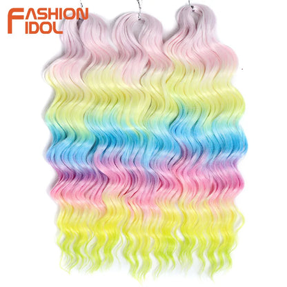 Anna 24 Inch Synthetic Hair Water Wave Braiding Hair Extensions Ombre Blonde Deep Wave Afro Curl Twist Crochet Hair for Women
