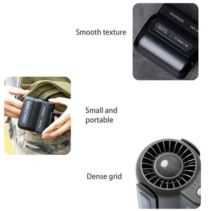 Outdoor waist hanging fan, 3-speed strong wind handheld, portable USB belt clip neck fan, suitable for outdoor travel
