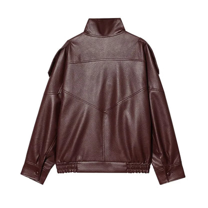 MUJER Faux Leather Women's Jacket Black Oversize Bomber Jackets for Women Outerwears Winter Overcoat Female Fashion Jacket Woman