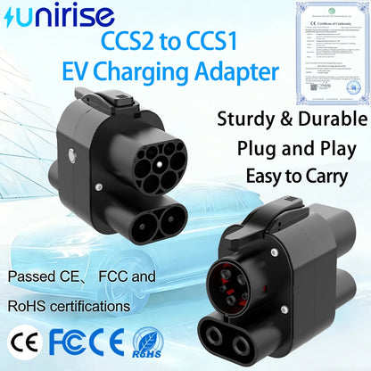 Unirise CCS2 To CCS1 EV Adapter 250kW 250A 1000v DC+AC Charger Connector CCS Combo 2 to CCS1 Fast Electric Car Charging Adapter