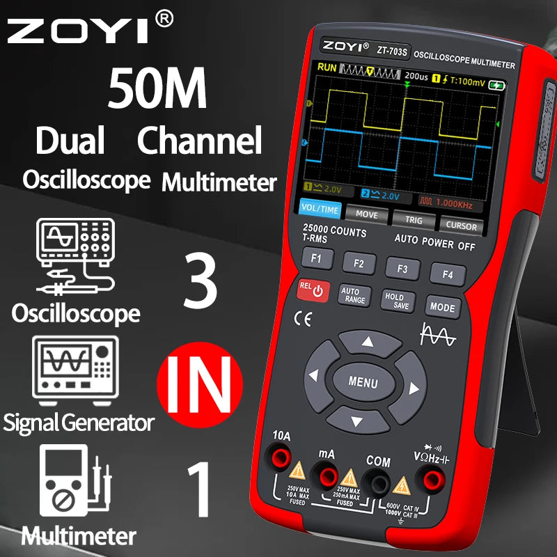 OYI ZT703S 3in1 Digital Multimeter 50MHz Bandwidth 280MS Rate PC Waveform Data Storage Dual Oscilloscope Signal Generator