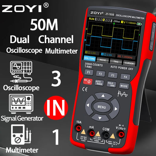 OYI ZT703S 3in1 Digital Multimeter 50MHz Bandwidth 280MS Rate PC Waveform Data Storage Dual Oscilloscope Signal Generator