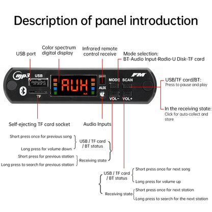 DC 5V/12V Bluetooth 5.0 Car Speaker Decoder Board MP3/USB/TF Interface FM Radio Wireless Remote Control Car Audio Control Module