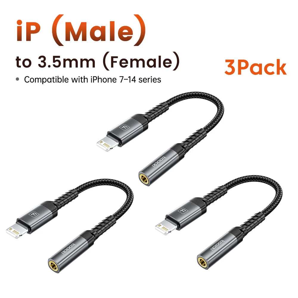 Toocki iP/USB Type C to 3.5mm Jack HiFi Audio Dongle Cable Adapter Male to Female Headphone AUX Converter for Xiaomi POCO iPhone