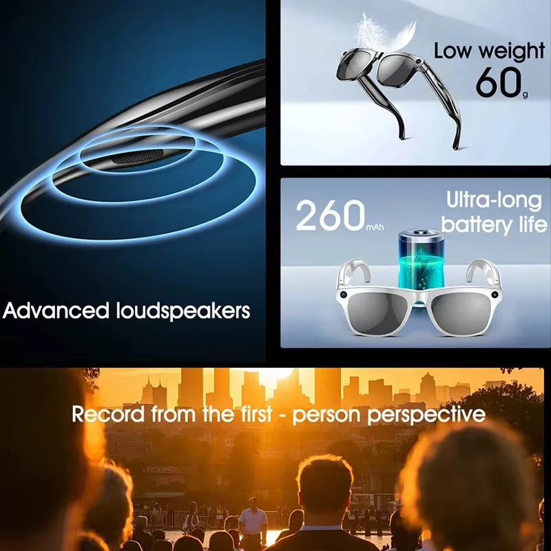 AI Smart Glasses 8K HD Photochromic Multifunction Translate Camera Glasse Bluetooth Calling Voice Assistant Music Player