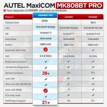 Autel MaxiCOM MK808BT PRO Car Automotivo Diagnostic Tools Bluetooth OBD2 Scanner Code Reader Diagnosis Tool PK MK808KBT MK808S