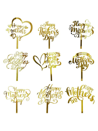 New Happy Mother's Day Birthday Cake Topper Gold High-grade Acrylic MOM Party Cake Toppers Mother's Day Gifts Dessert Decoration