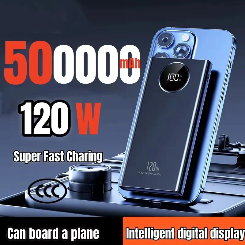 500000mAh Large Capacity Power Bank 120W Super Fast Charging With Portable Digital Display Supply For Various Phones