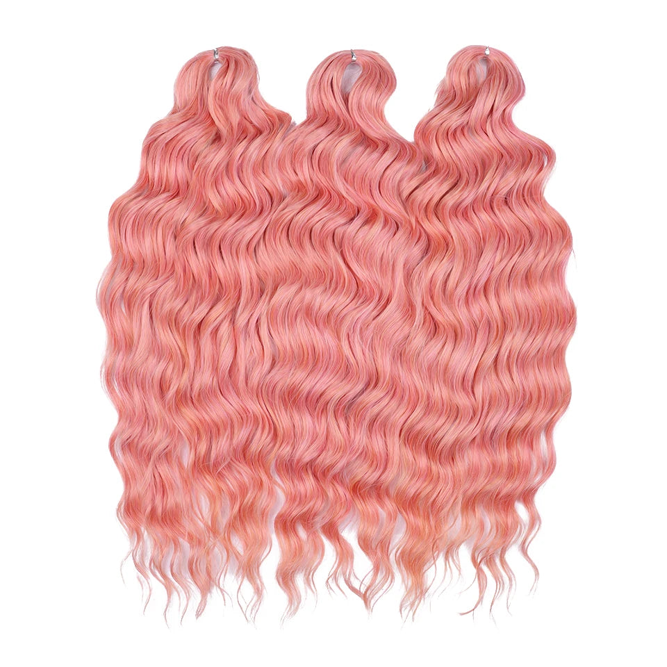 Anna 24 Inch Synthetic Hair Water Wave Braiding Hair Extensions Ombre Blonde Deep Wave Afro Curl Twist Crochet Hair for Women