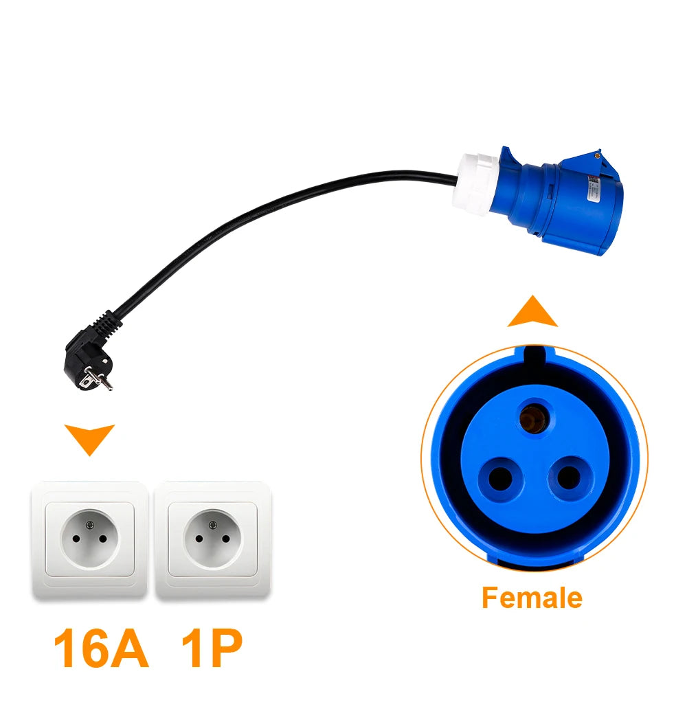 IPENGEN EV Charger CEE Female Plug 3 Pins Adapter Waterproof Connection WallMount Socket Connect with 32A 1Phase 7KW Charger