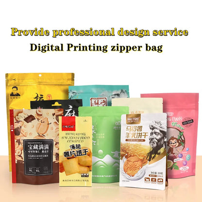 Custom Digital Print Resealable Stand up Pouch Bag Food Grade Plastic with Zipper for Candy Sweets Nuts Cookies Doypack