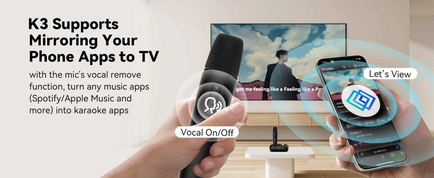 Puremic Karaoke Machine K3 with Millions Songs Free Forever Duet Karaoke Mics for Singing with Rechargeable Dock, HDMI+Aux Cable