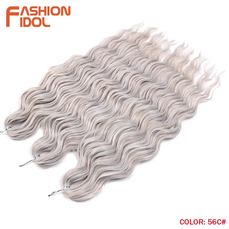FASHION IDOL 24Inch Crochet Hair Synthetic Water Wave Braiding Hair Extensions Ombre Rainbow color Fake Hair Deep Wave Curl Hair