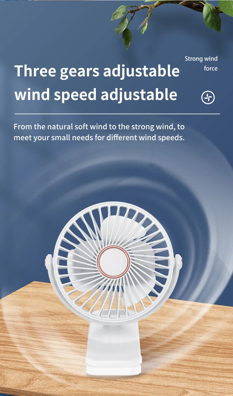 Portable USB Mini Handheld Clip Fan Convenient And Ultra-quiet Electric Fan Rechargeable Student Cute Small Cooling Ventilador