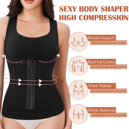 1PC Highly Elastic Women'S 3in1 Camisole Seamless Waist Trainer Removable Bra Pad Hook Adjustable Tummy Control Shaping Tank Top