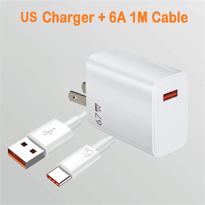 Total 67W USB GaN Charger Fast Charging Wall Phone Adapter 6A USB to TypeC Cable Quick Charge 3.0 Plug For iPhone Samsung Xiaomi