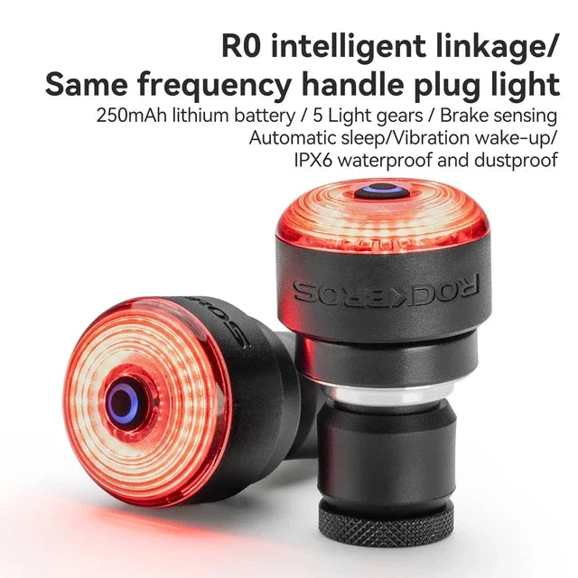 ROCKBROS Bike Handlebar Light LED Bicycle Waterproof Rechargeable Road Bike Handlebar End Plug Warning Taillight Bike Accessory