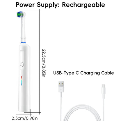 Smart Rotary Electric Toothbrush, Rechargeable Rotating Toothbrushes with 6 Heads, Compatible with Oral B Replacement Brush Head