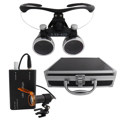 Dental Loupes Dental Magnifier Dental Lab Medical Loupes Magnification Binocular 2.5/3.5x420 Headlight Headlamp 5W Set Metal Box