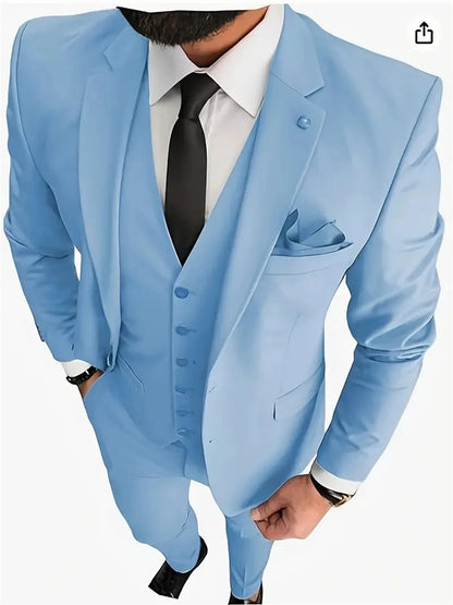 Men's Suits 3pcs Mens Business Suit Notch Lapel Blazer Formal Wedding Groom Pants Tux Vest Tuxedos (Blazer+vest+Pants)