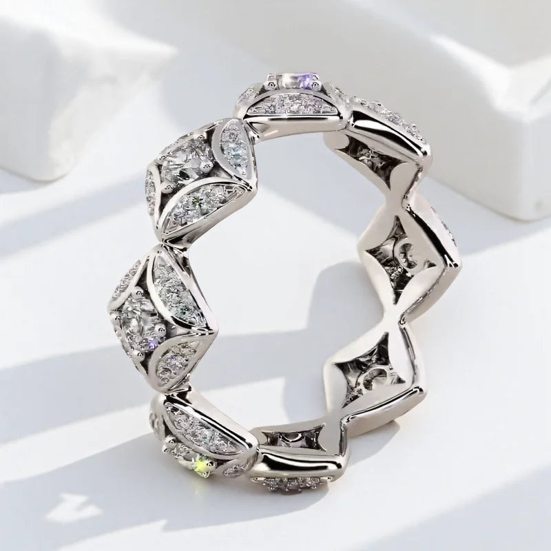 Geometric White Zircon Round Stone Rings For Women Silver Color Engagement Pormise Band Bridal Wedding Jewelry Mother's Day Gift
