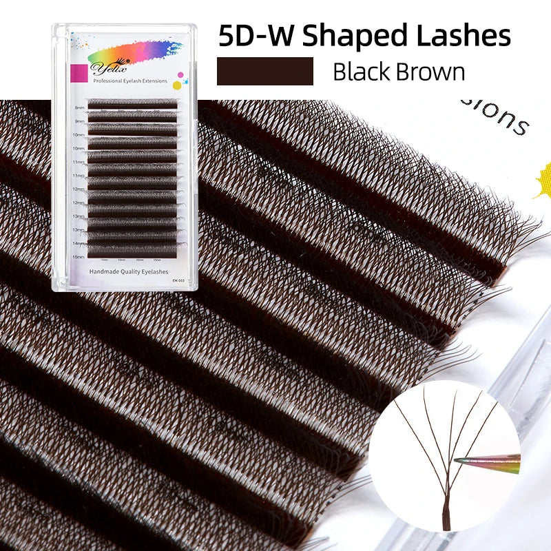 Yelix Brown Eyelashes W Shaped Eyelash Extensions Single Tips 2D 3D 4D 5D Premade Fans Lahses Soft Natural Individual Lahes