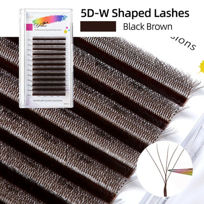 Yelix Brown Eyelashes W Shaped Eyelash Extensions Single Tips 2D 3D 4D 5D Premade Fans Lahses Soft Natural Individual Lahes