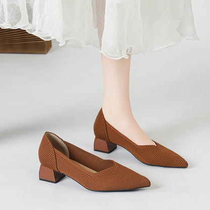 2025 New Women's High Heels Large 42/43 Fashion Pointed Anti slip Rubber Bottom Knitted Breathable Shoes