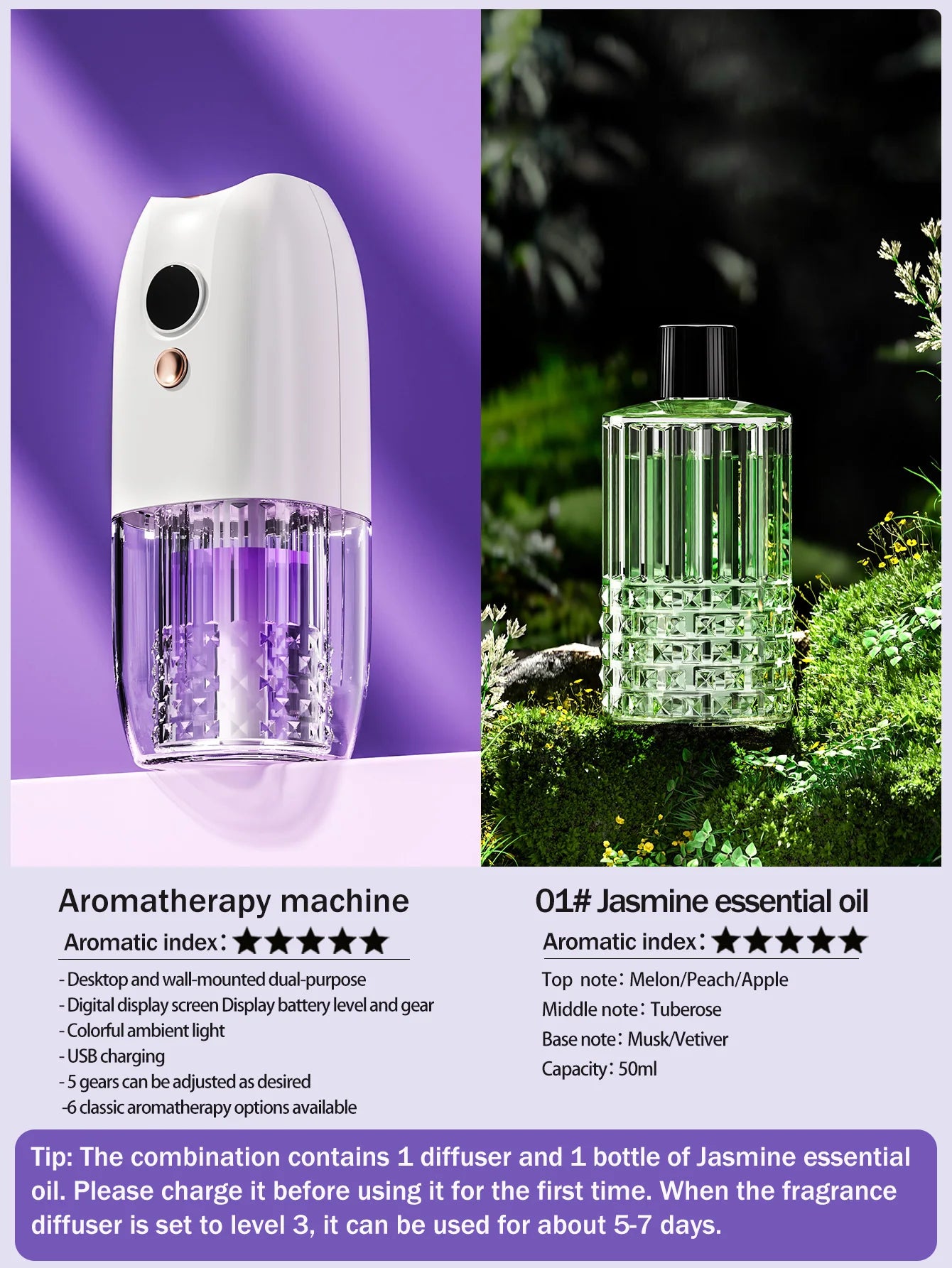 Multifunctional rechargeable portable essential oil diffuser Multiple aroma aromatherapy essential oils can be used in home cars
