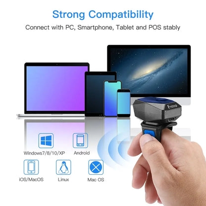 Eyoyo EY-016 Finger Ring Barcode Scanner Mini Wearable 3-in-1 USB Wired & 2.4G Wireless QR Reader for Store Warehouse Scanning