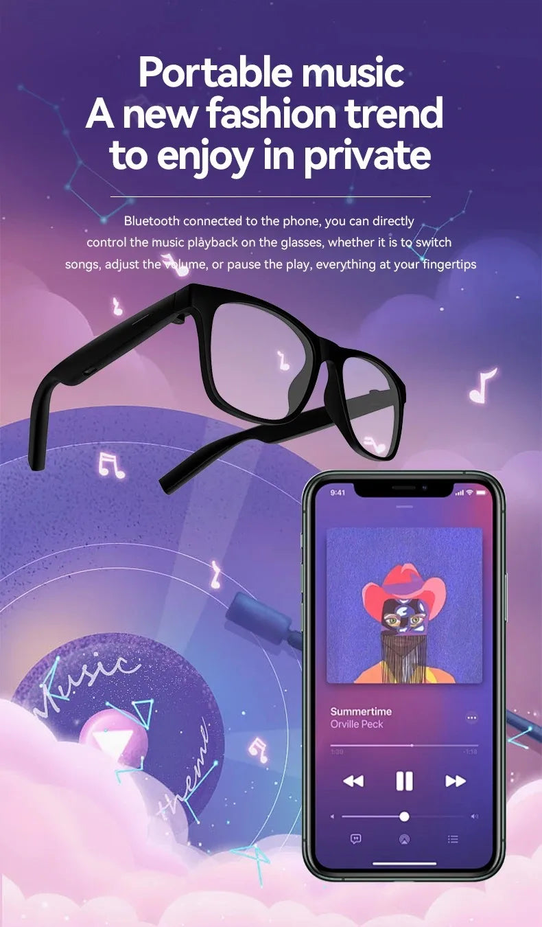 AI Smart Glasses Remote Control Touch Photo Camera Recording Translator Voice Assistant Music Wireless Bluetooth Sunglasses