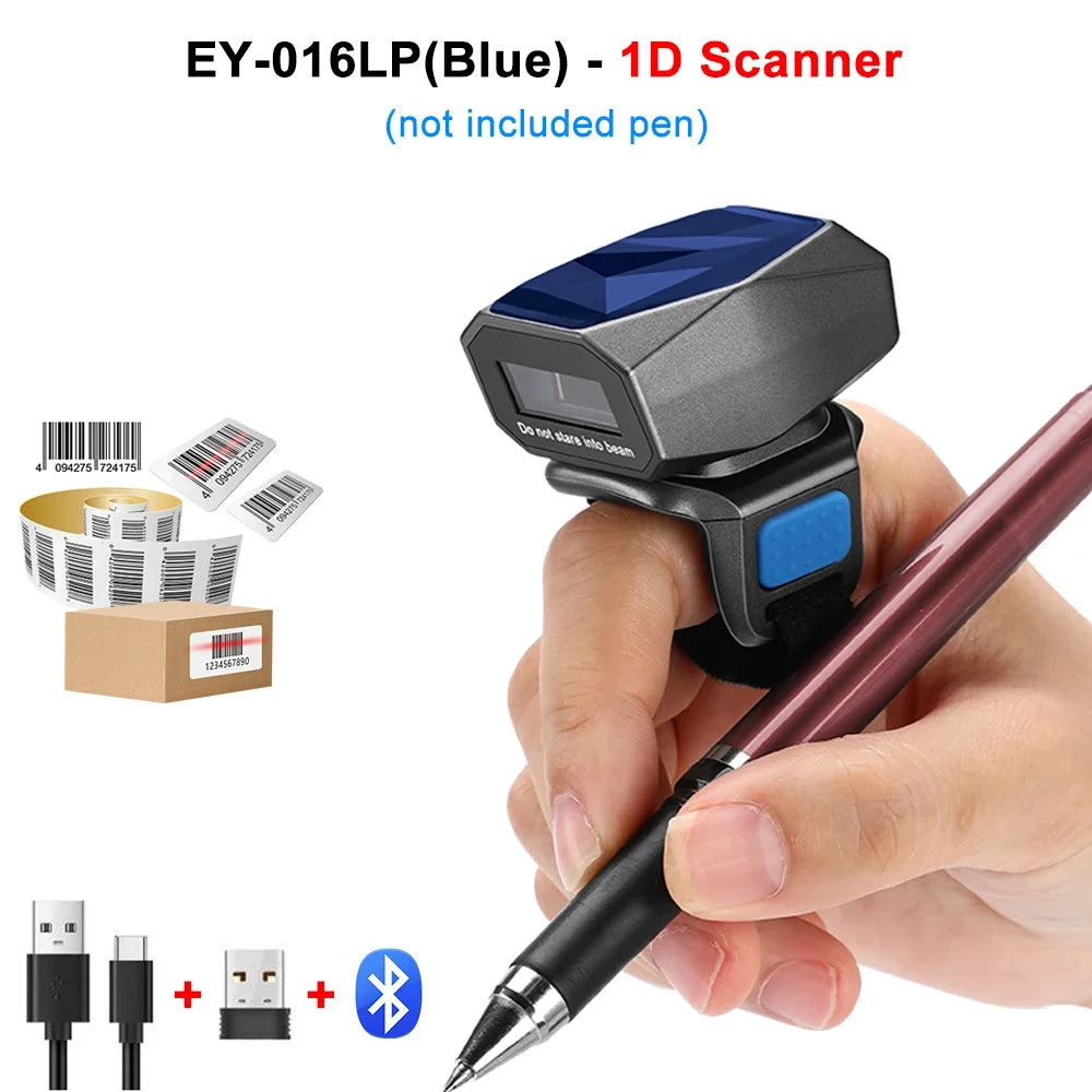 Eyoyo EY-016 Finger Ring Barcode Scanner Mini Wearable 3-in-1 USB Wired & 2.4G Wireless QR Reader for Store Warehouse Scanning