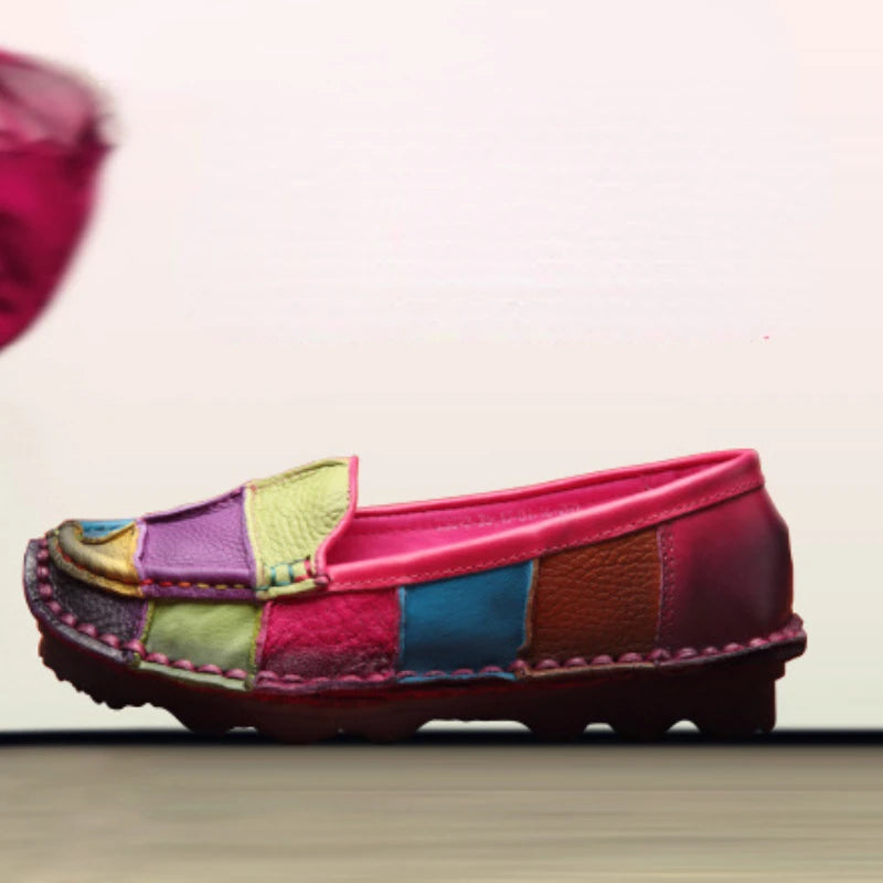 Koznoy 2.5cm Native Flats Shoes Women Natural Cow Genuine Leather Big Size Mixed Color Soft Soled Loafer Ethnic Moccasins Comfy