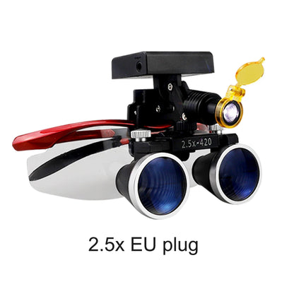 2.5X/3.5X 420mm Dental Loupe Magnifier Binocular Magnifier Surgery Surgical Operation Loupe with Spotlight Head Light 5W LED