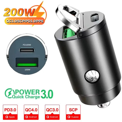 Mini Hidden Usb Fast Charger Car Charger Car Cigarette Lighter Qc3.0 Qc Pd 3.1A Pd Type C Universal Iphone and Xiaomi Phone