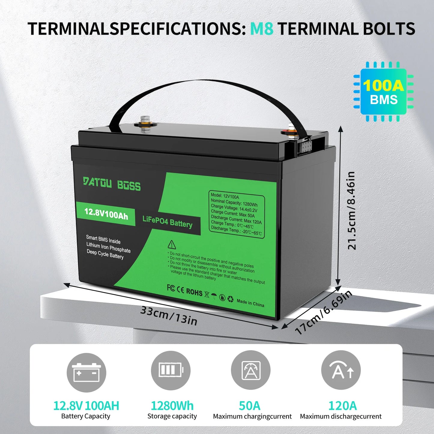 DTOUBOSS Original Lithium Rechargeable LiFePO4 For Solar System RV Outdoor Travel Home BMS 12V 100Ah U.S. Warehouse NO TAX