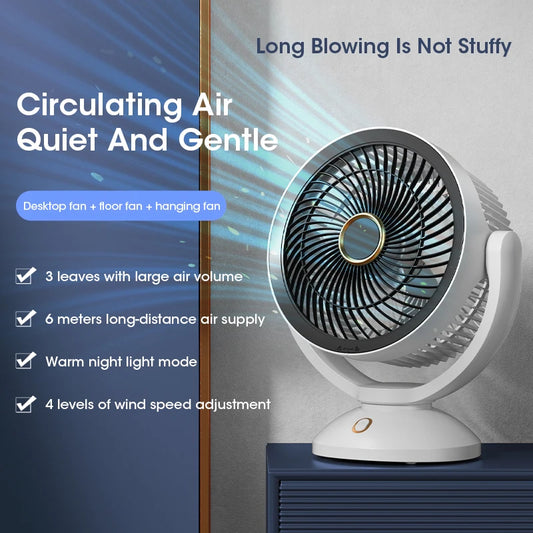 Desktop Air Circulation Fan Silent Rechargeable Fan Wall Mounted Fan 4000mAh Electric Table Fan