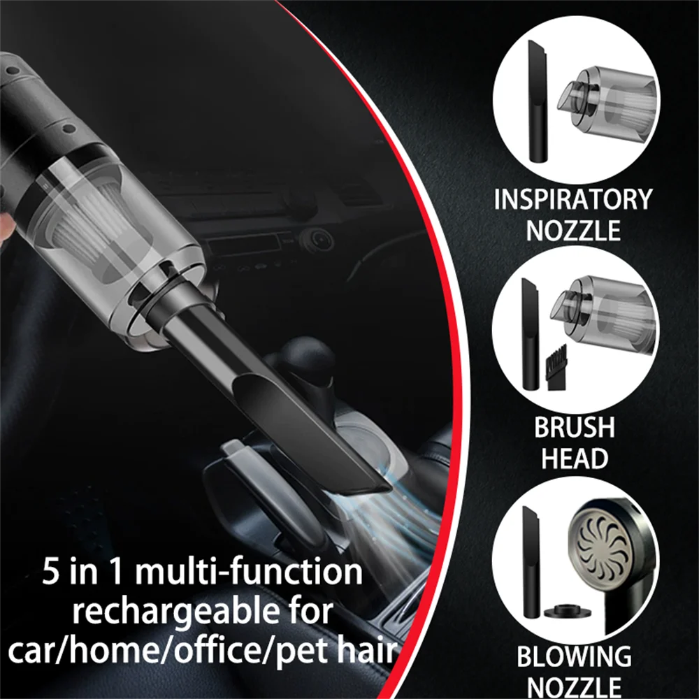 Cordless Handheld Vacuum Cleaner High Power Mini Portable Car Dust Collector with Hairdryer Function for Auto Interior Cleaning