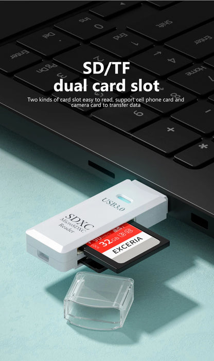 2 In 1 High Speed USB 3.0 2.0 Micro SD TF Card Reader Adapter Data Transmission up to 5Gbps Compatibility Multiple for PC Laptop