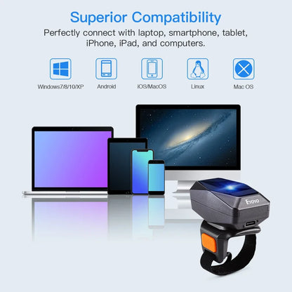Eyoyo EY-016 Finger Ring Barcode Scanner Mini Wearable 3-in-1 USB Wired & 2.4G Wireless QR Reader for Store Warehouse Scanning